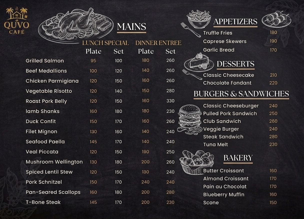 Quvo Café Food Menu